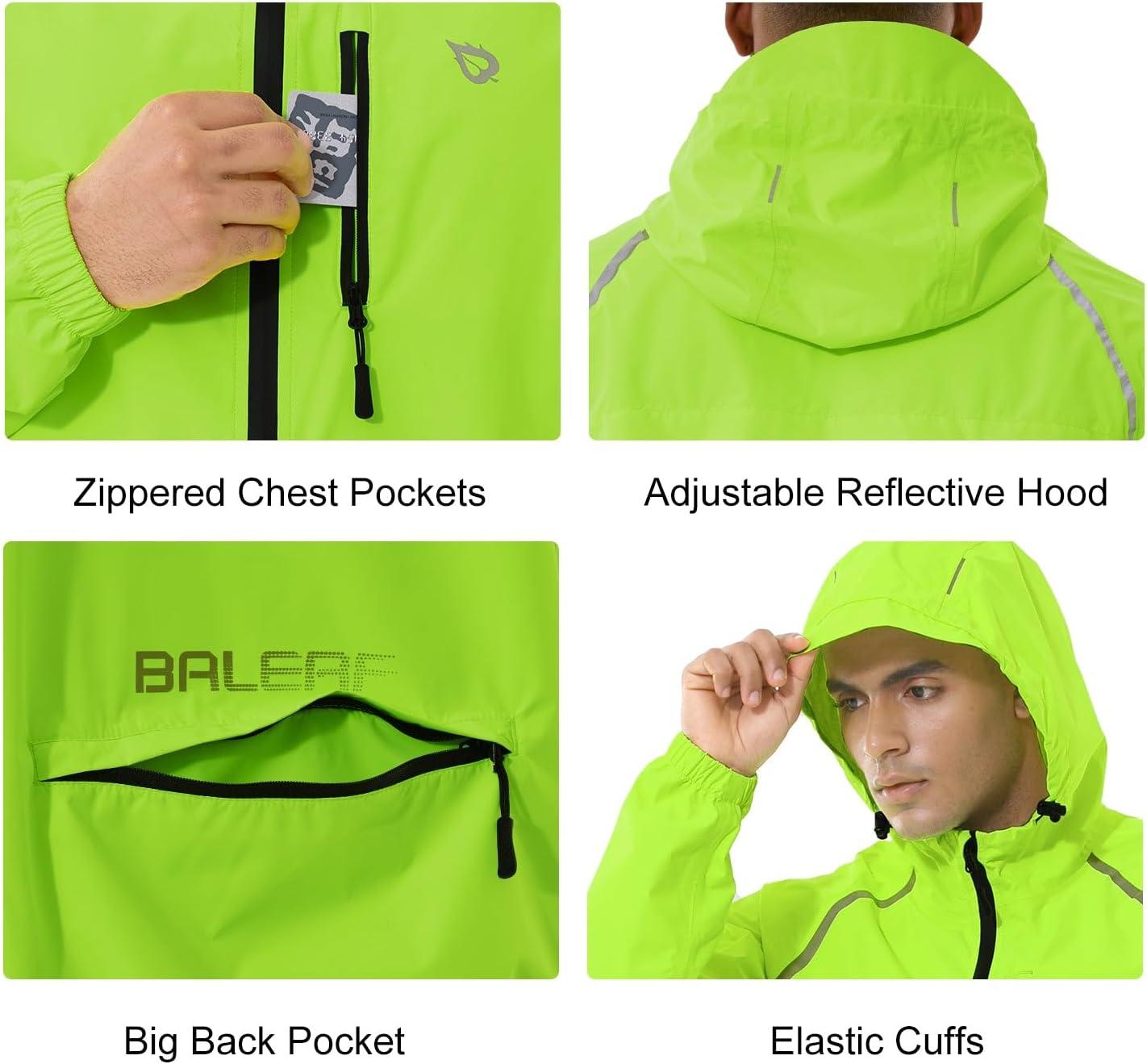 imagebaleaf Mens Rain Jacket Waterproof Windbreaker Raincoat Running Cycling Hiking Gear Hood Lightweight Reflective PackableAfluorescent Yellow