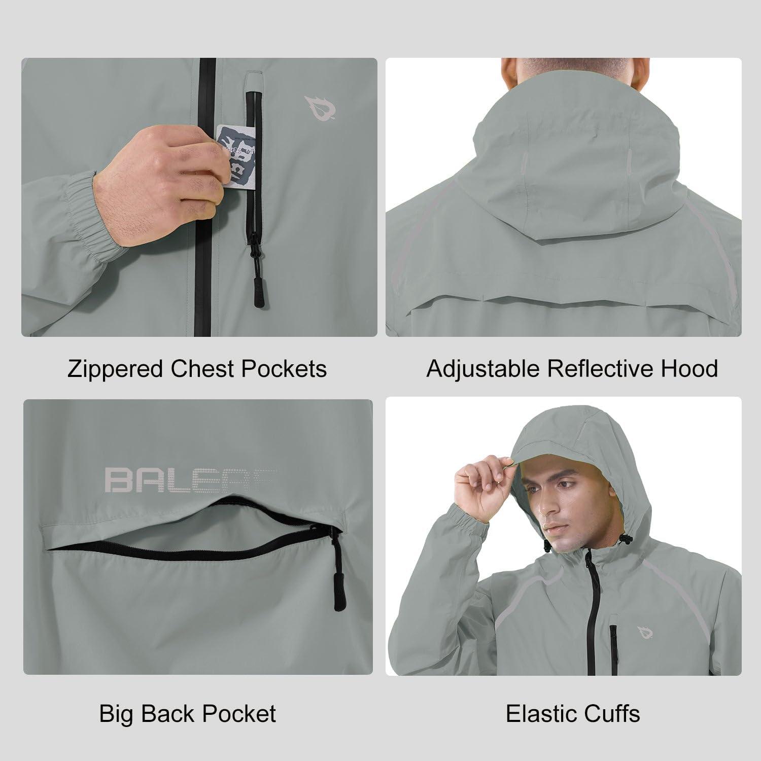 imagebaleaf Mens Rain Jacket Waterproof Windbreaker Raincoat Running Cycling Hiking Gear Hood Lightweight Reflective PackableAgrey