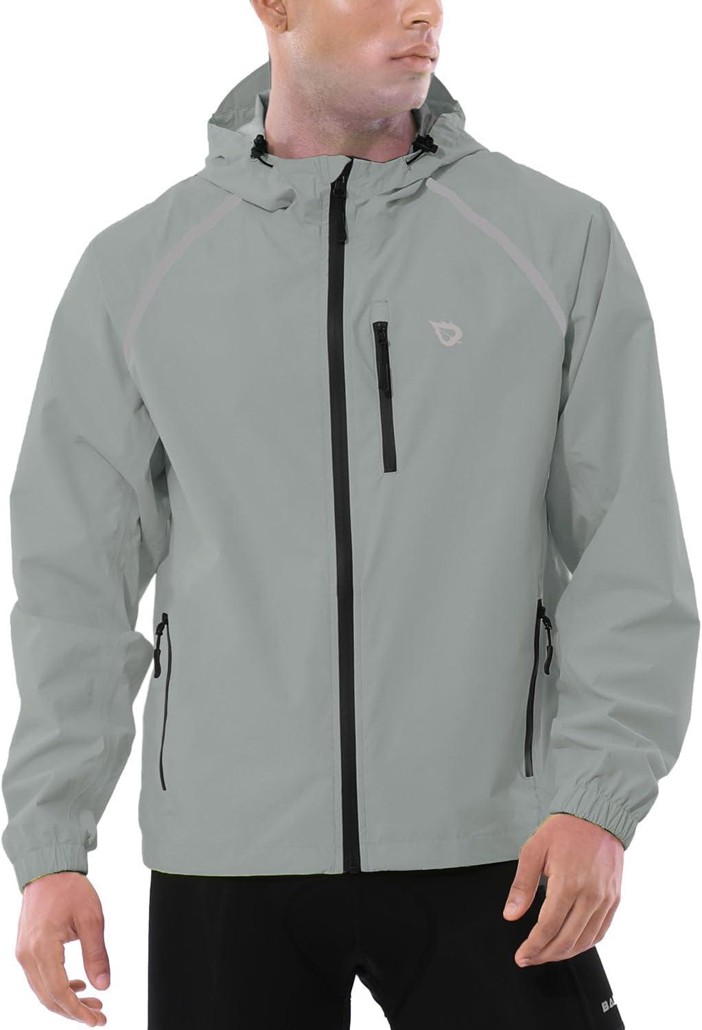 imagebaleaf Mens Rain Jacket Waterproof Windbreaker Raincoat Running Cycling Hiking Gear Hood Lightweight Reflective PackableAgrey