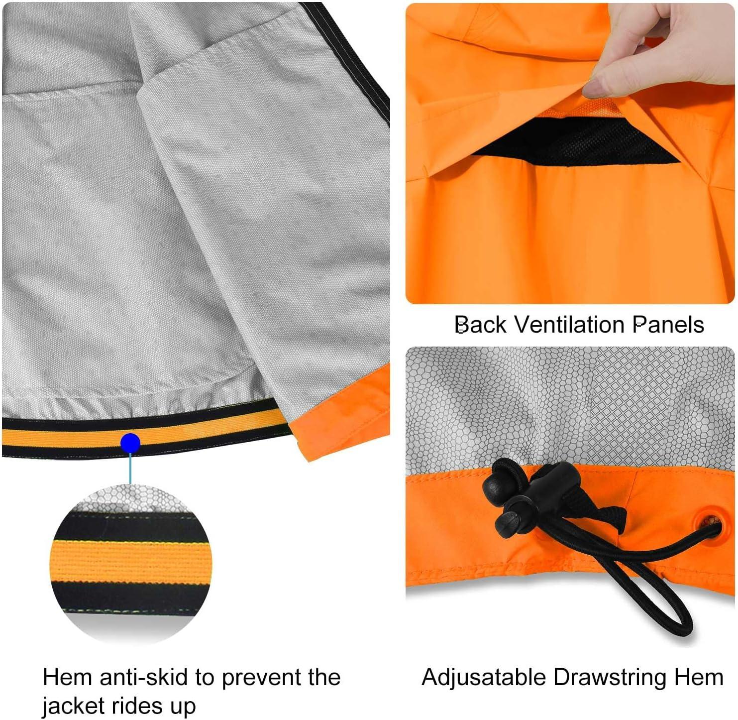 imagebaleaf Mens Rain Jacket Waterproof Windbreaker Raincoat Running Cycling Hiking Gear Hood Lightweight Reflective PackableAorange