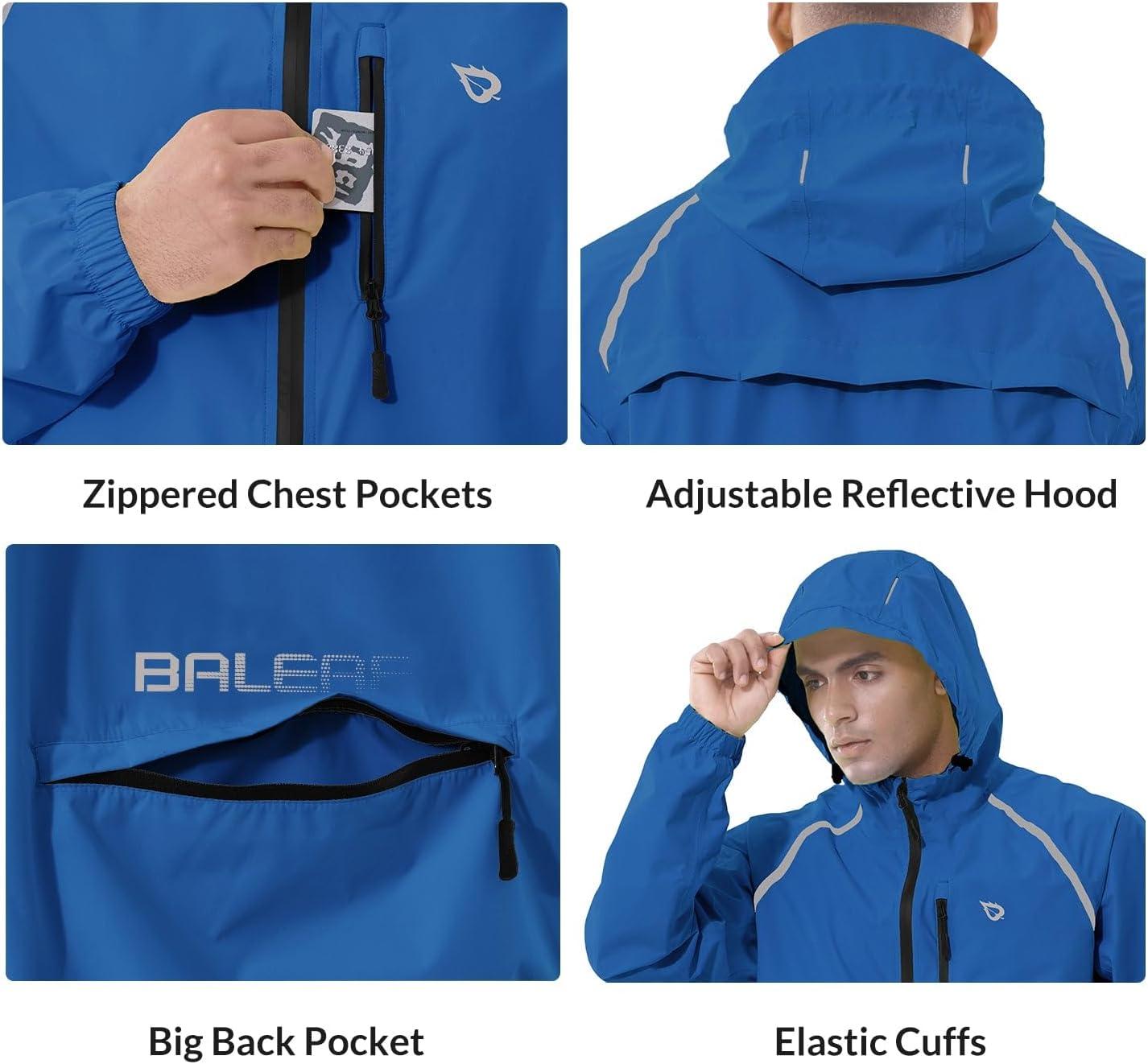 imagebaleaf Mens Rain Jacket Waterproof Windbreaker Raincoat Running Cycling Hiking Gear Hood Lightweight Reflective PackableAroyal Blue