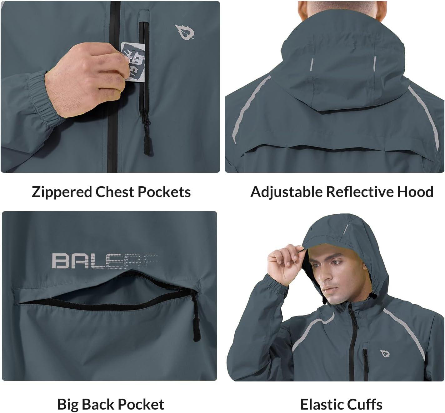 imagebaleaf Mens Rain Jacket Waterproof Windbreaker Raincoat Running Cycling Hiking Gear Hood Lightweight Reflective PackableAsteel Gray