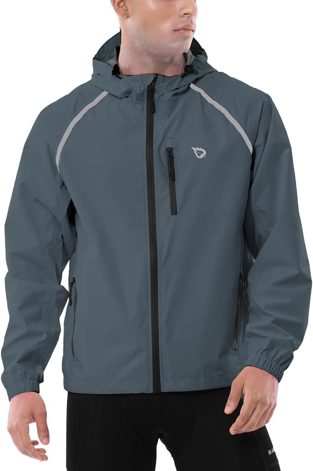 imagebaleaf Mens Rain Jacket Waterproof Windbreaker Raincoat Running Cycling Hiking Gear Hood Lightweight Reflective PackableAsteel Gray