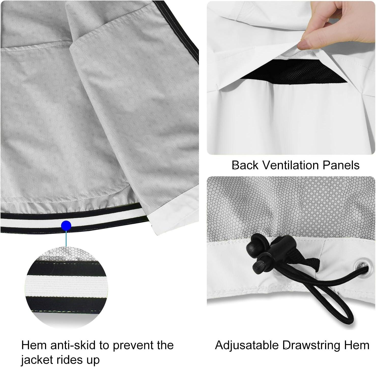 imagebaleaf Mens Rain Jacket Waterproof Windbreaker Raincoat Running Cycling Hiking Gear Hood Lightweight Reflective PackableAwhite