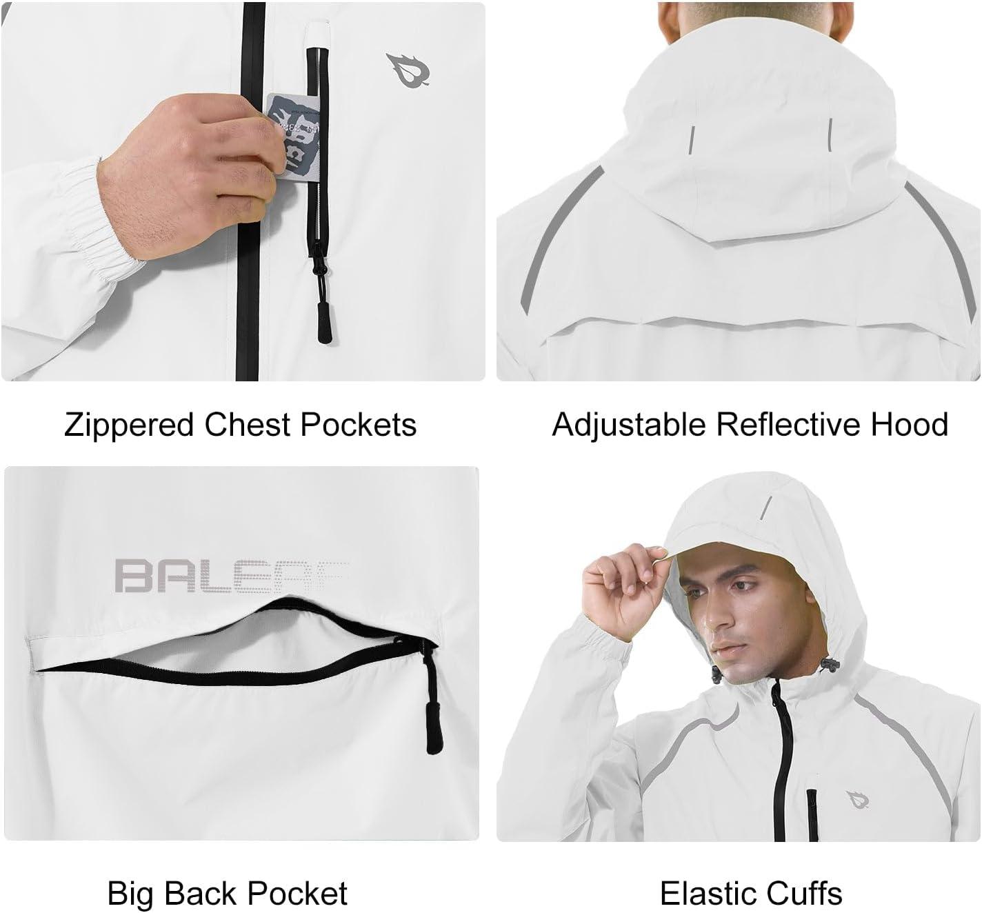 imagebaleaf Mens Rain Jacket Waterproof Windbreaker Raincoat Running Cycling Hiking Gear Hood Lightweight Reflective PackableAwhite
