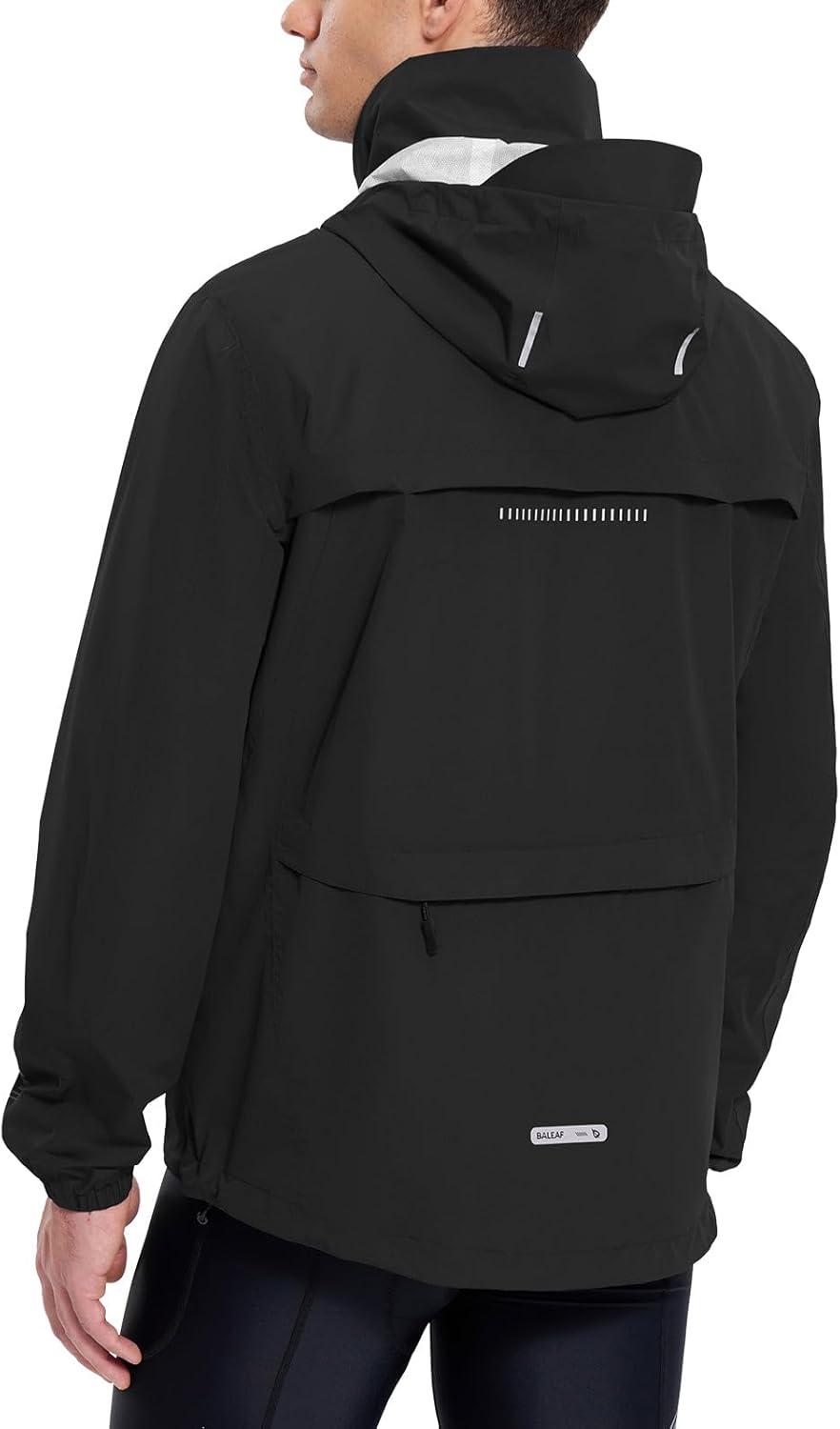 imagebaleaf Mens Rain Jacket Waterproof Windbreaker Raincoat Running Cycling Hiking Gear Hood Lightweight Reflective PackableBblack
