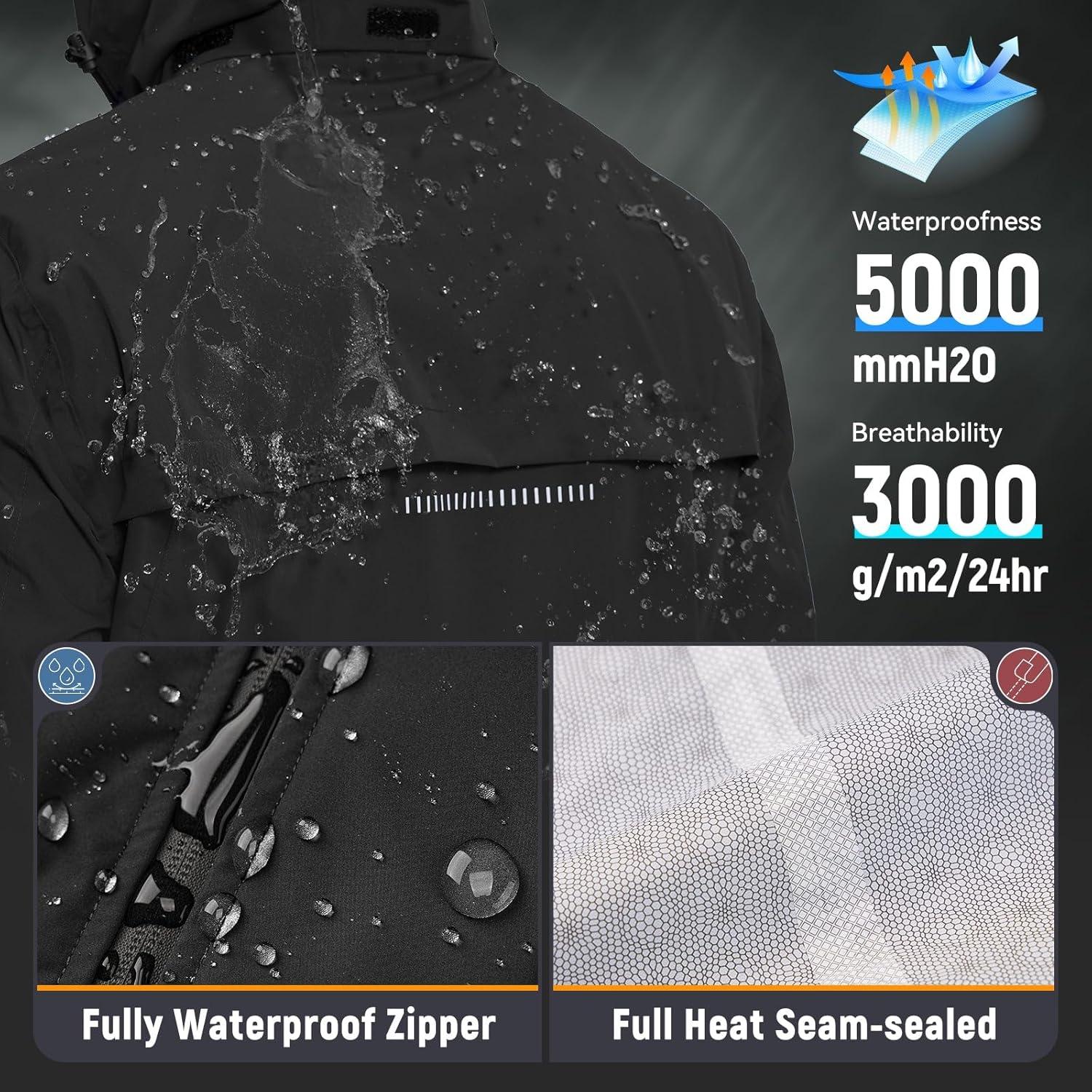 imagebaleaf Mens Rain Jacket Waterproof Windbreaker Raincoat Running Cycling Hiking Gear Hood Lightweight Reflective PackableBblack