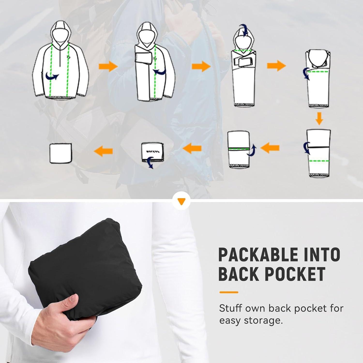 imagebaleaf Mens Rain Jacket Waterproof Windbreaker Raincoat Running Cycling Hiking Gear Hood Lightweight Reflective PackableBblack