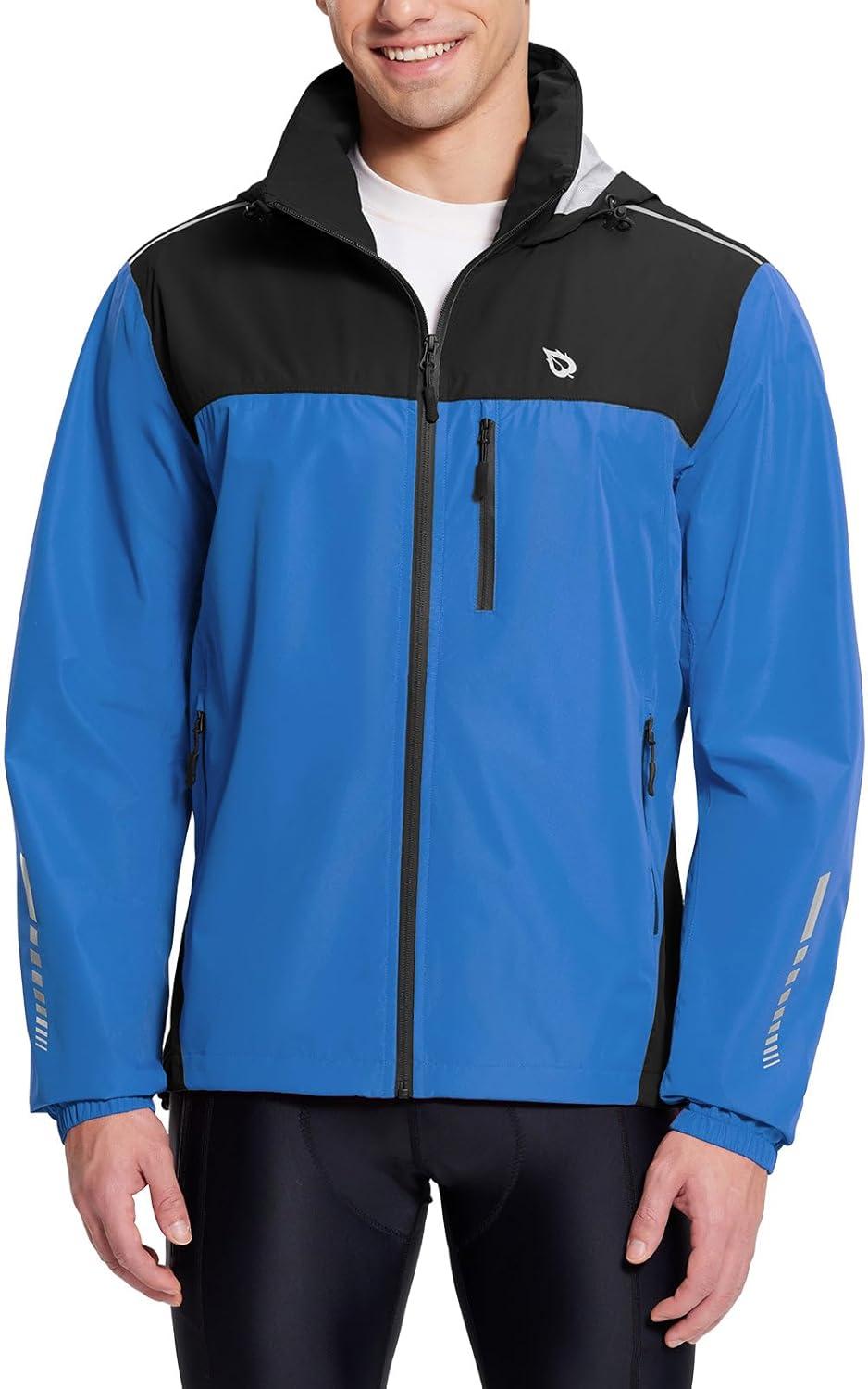 imagebaleaf Mens Rain Jacket Waterproof Windbreaker Raincoat Running Cycling Hiking Gear Hood Lightweight Reflective PackableBblue Black