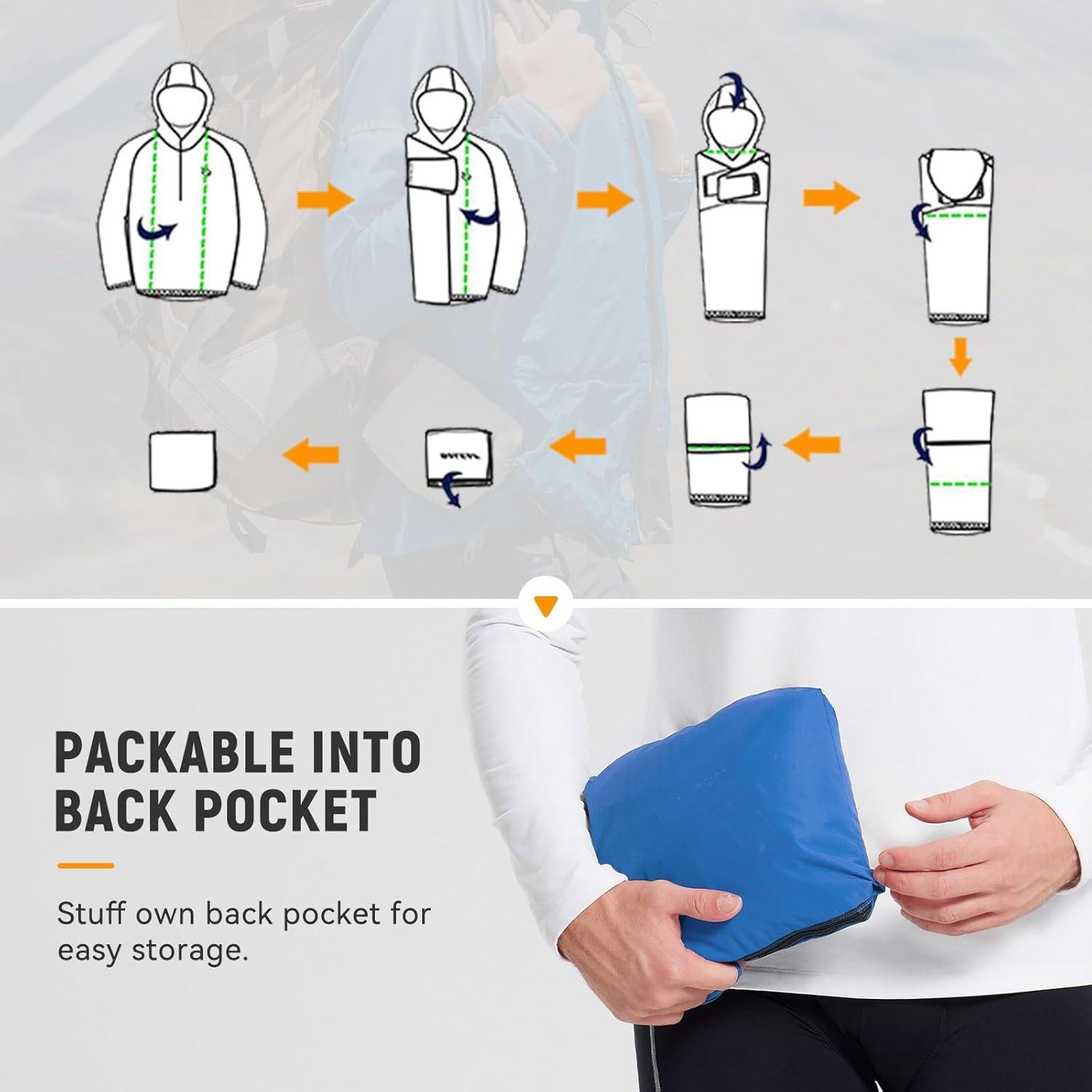 imagebaleaf Mens Rain Jacket Waterproof Windbreaker Raincoat Running Cycling Hiking Gear Hood Lightweight Reflective PackableBblue Black