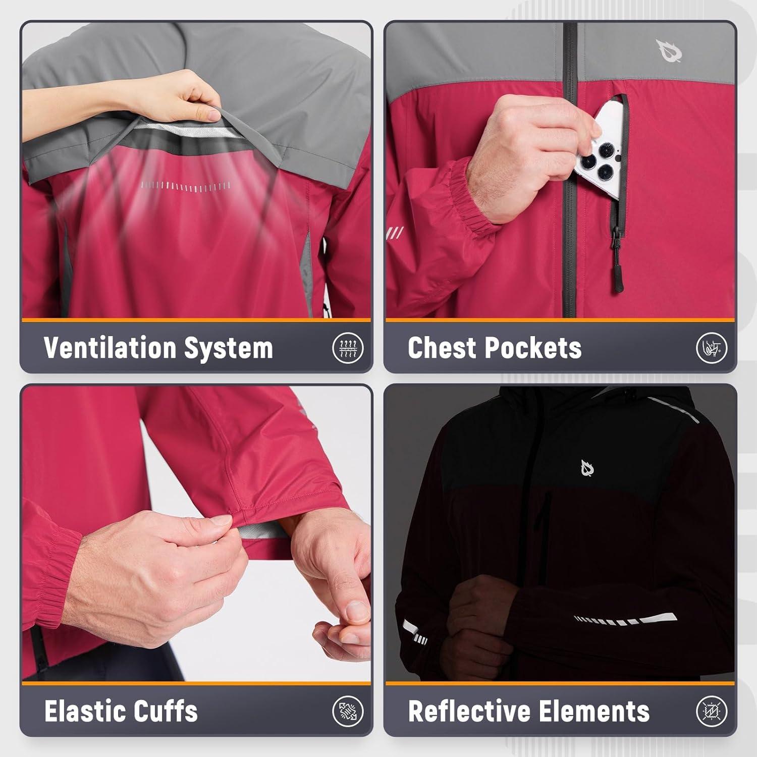 imagebaleaf Mens Rain Jacket Waterproof Windbreaker Raincoat Running Cycling Hiking Gear Hood Lightweight Reflective PackableBred Grey