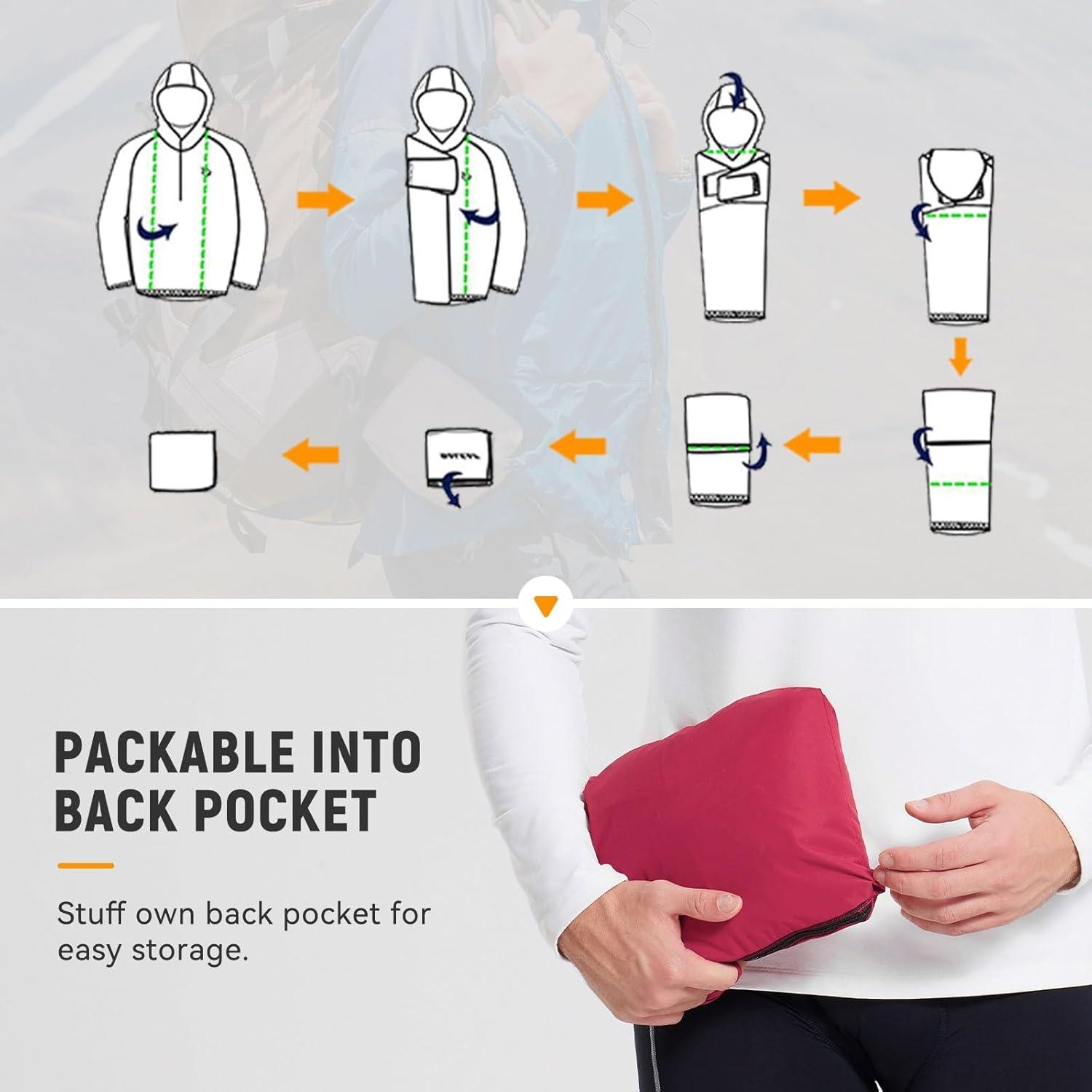 imagebaleaf Mens Rain Jacket Waterproof Windbreaker Raincoat Running Cycling Hiking Gear Hood Lightweight Reflective PackableBred Grey