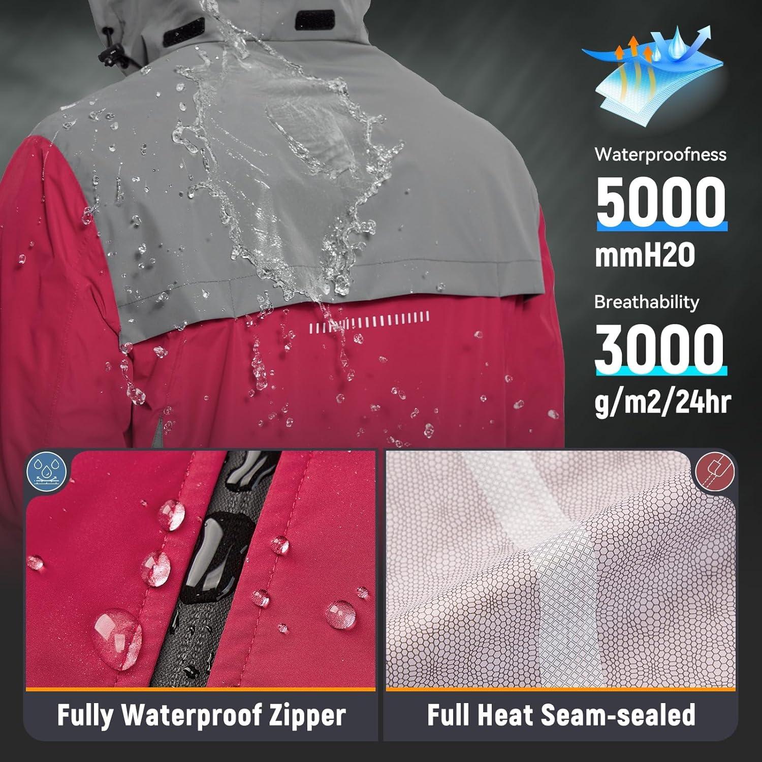 imagebaleaf Mens Rain Jacket Waterproof Windbreaker Raincoat Running Cycling Hiking Gear Hood Lightweight Reflective PackableBred Grey