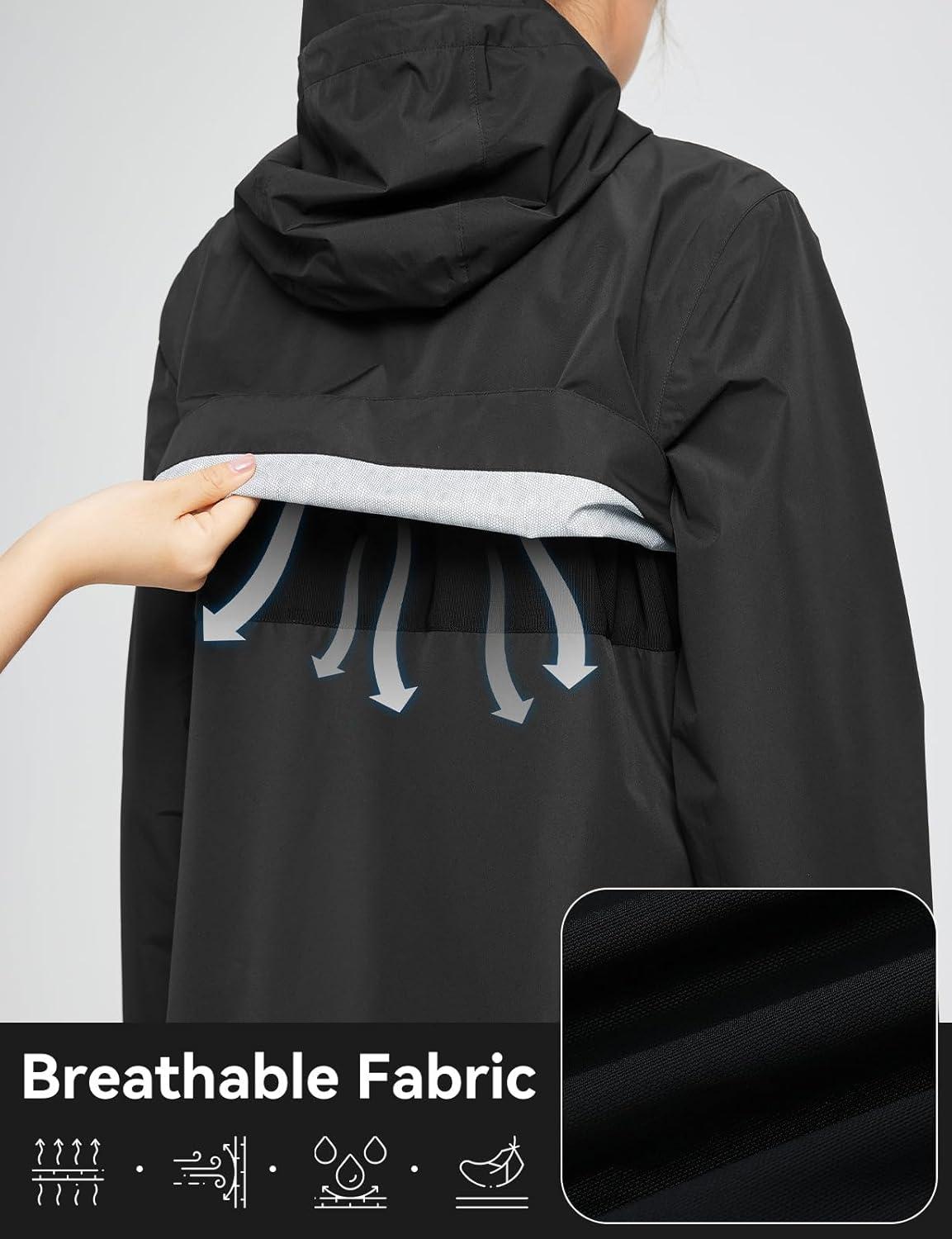 imagebaleaf Womens Rain Jacket Waterproof Lightweight Raincoat Windbreaker Outdoor Hooded TravelBlack