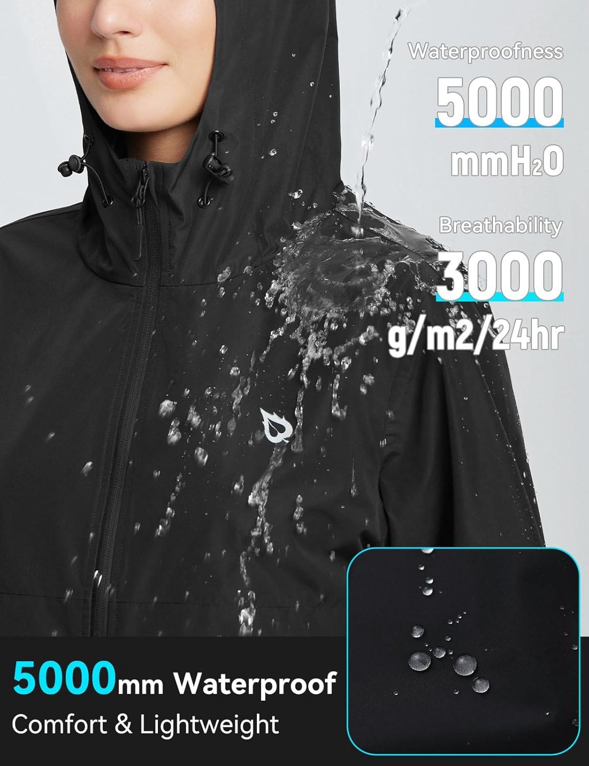 imagebaleaf Womens Rain Jacket Waterproof Lightweight Raincoat Windbreaker Outdoor Hooded TravelBlack