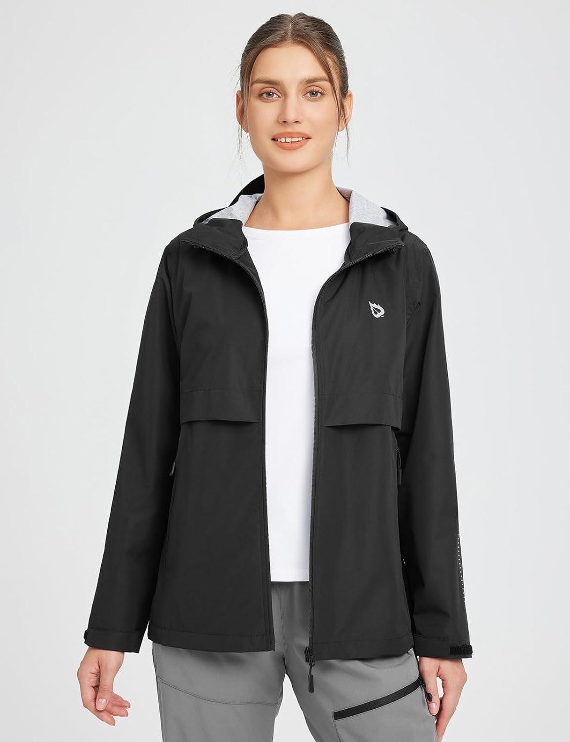 imagebaleaf Womens Rain Jacket Waterproof Lightweight Raincoat Windbreaker Outdoor Hooded TravelBlack