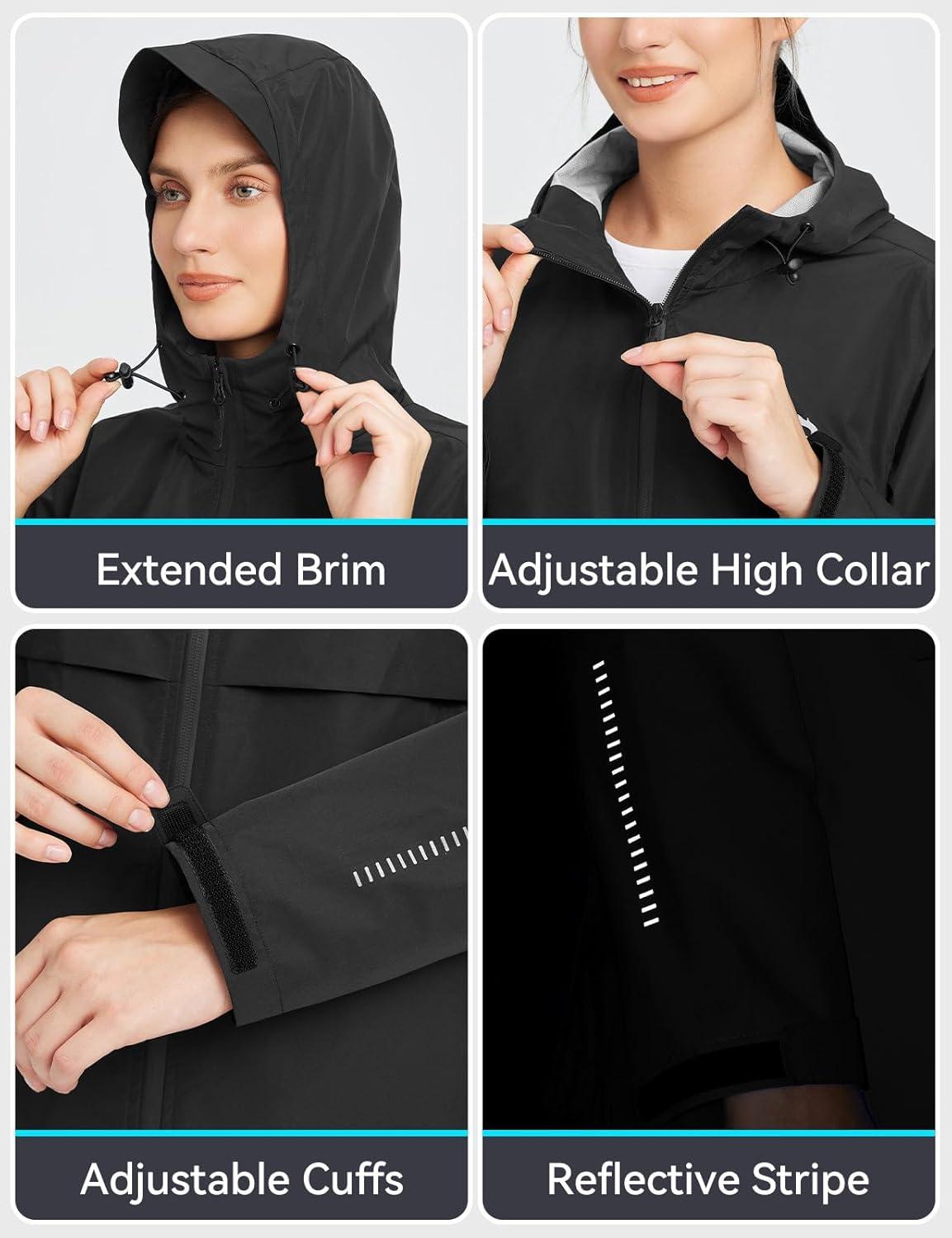 imagebaleaf Womens Rain Jacket Waterproof Lightweight Raincoat Windbreaker Outdoor Hooded TravelBlack