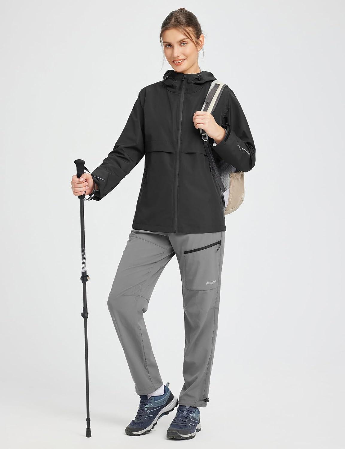 imagebaleaf Womens Rain Jacket Waterproof Lightweight Raincoat Windbreaker Outdoor Hooded TravelBlack