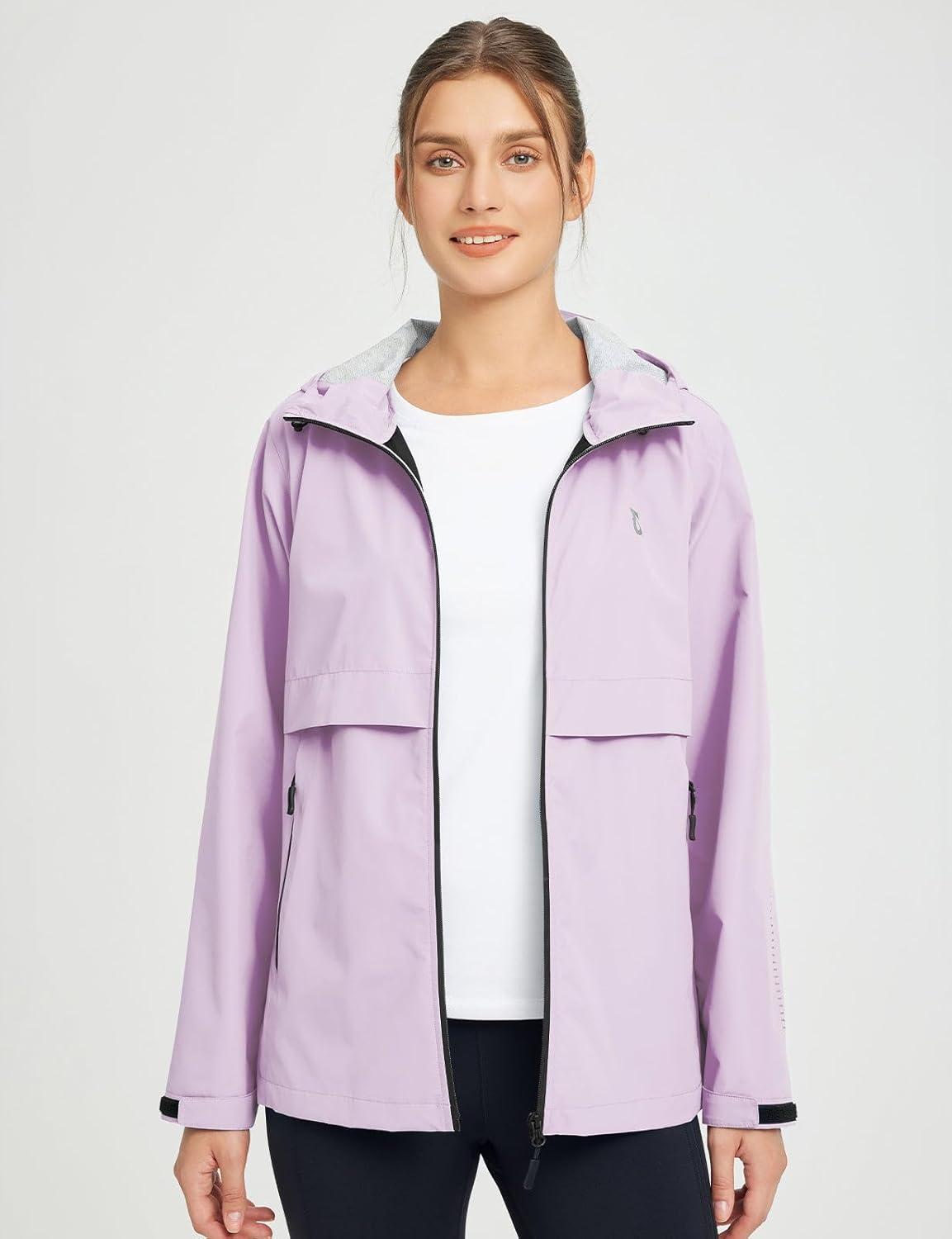 imagebaleaf Womens Rain Jacket Waterproof Lightweight Raincoat Windbreaker Outdoor Hooded TravelPastel Purple