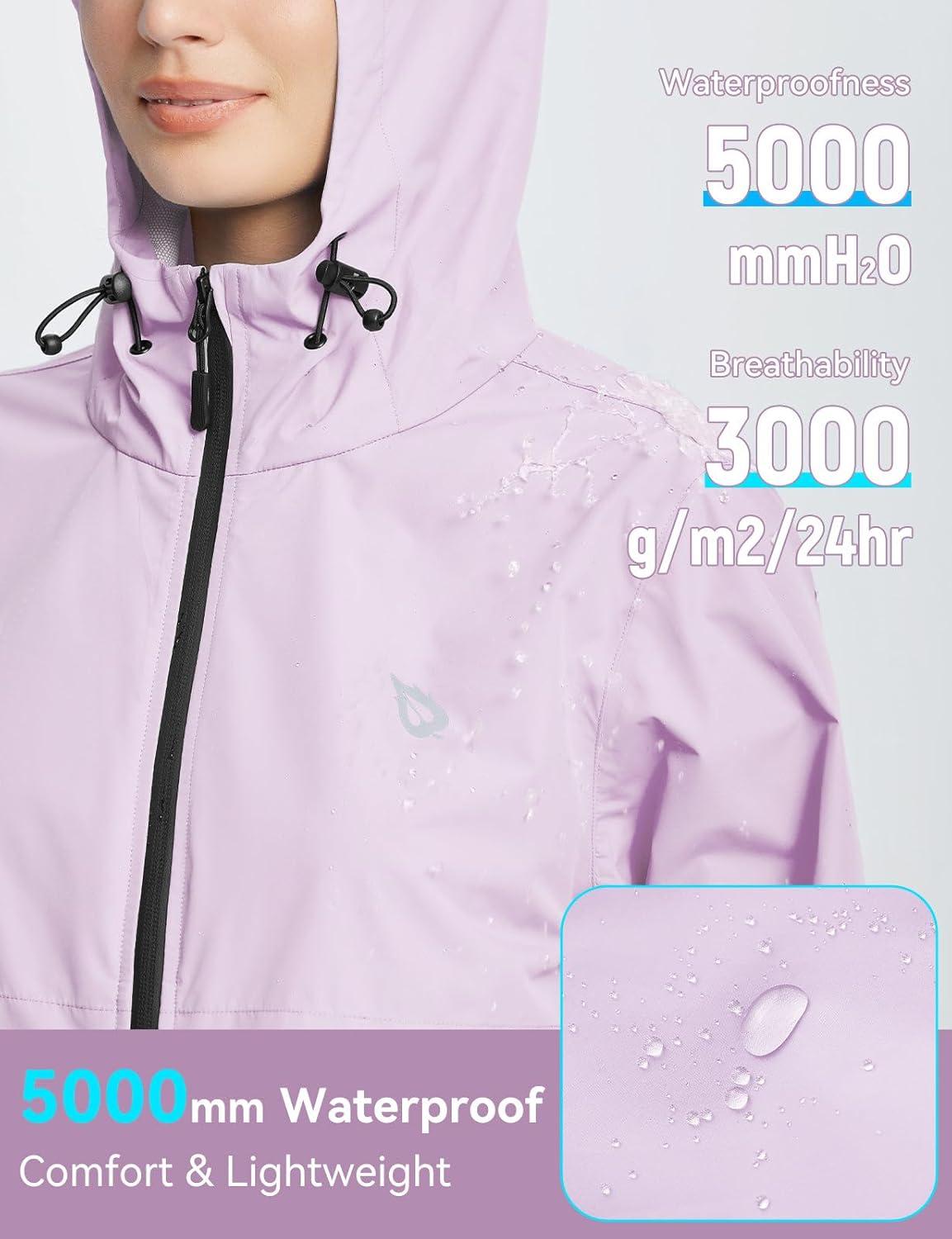 imagebaleaf Womens Rain Jacket Waterproof Lightweight Raincoat Windbreaker Outdoor Hooded TravelPastel Purple