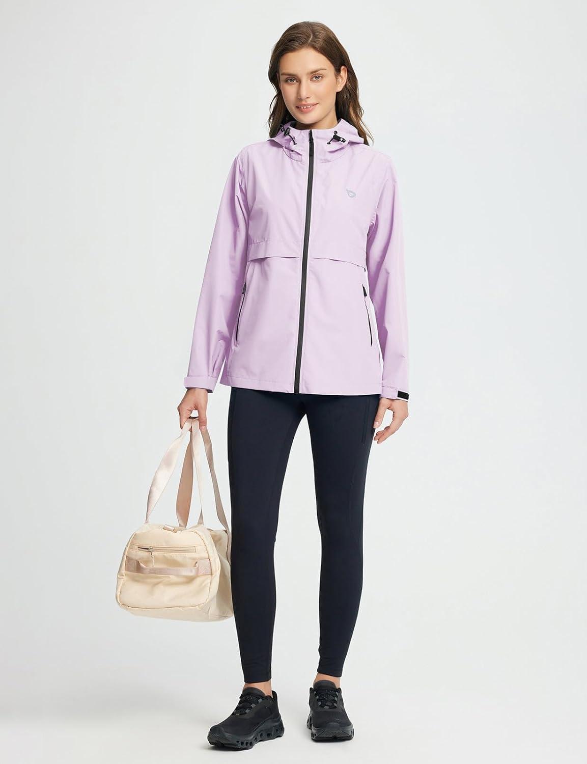 imagebaleaf Womens Rain Jacket Waterproof Lightweight Raincoat Windbreaker Outdoor Hooded TravelPastel Purple