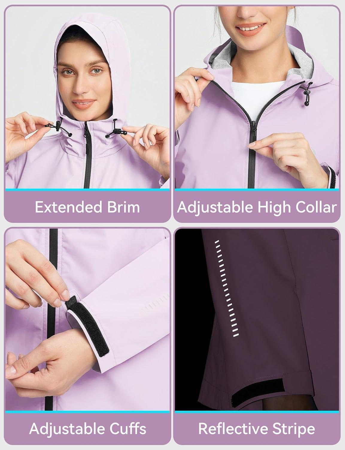 imagebaleaf Womens Rain Jacket Waterproof Lightweight Raincoat Windbreaker Outdoor Hooded TravelPastel Purple