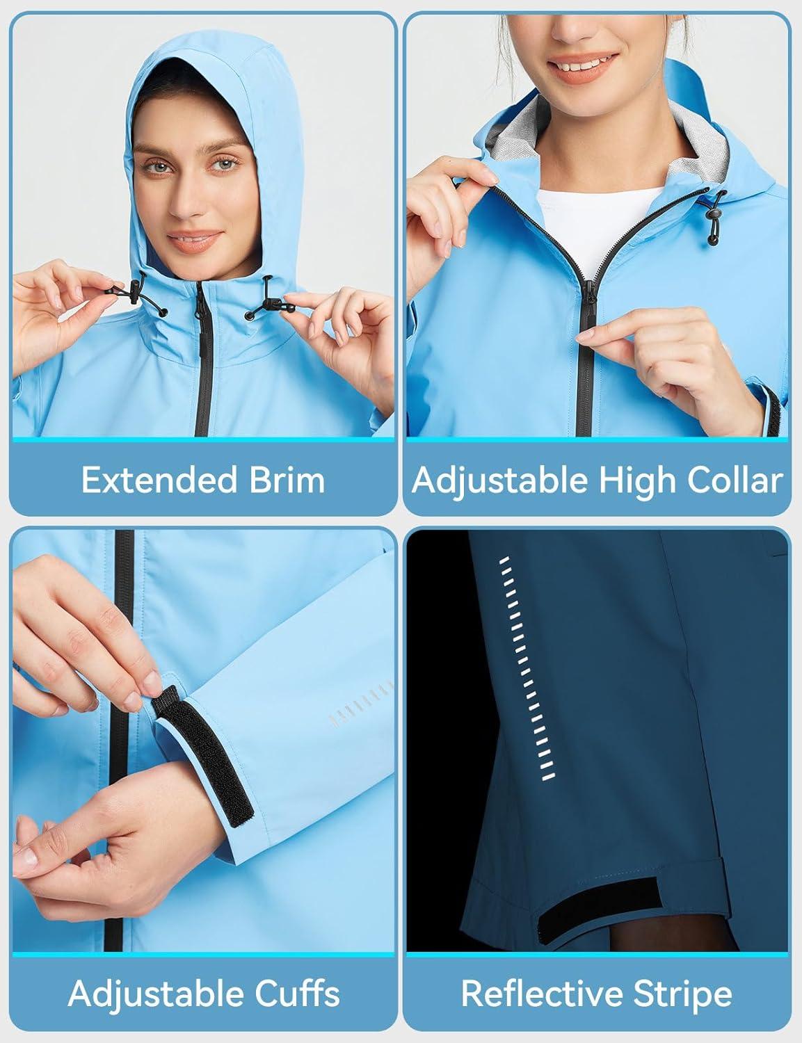 imagebaleaf Womens Rain Jacket Waterproof Lightweight Raincoat Windbreaker Outdoor Hooded TravelSky Blue