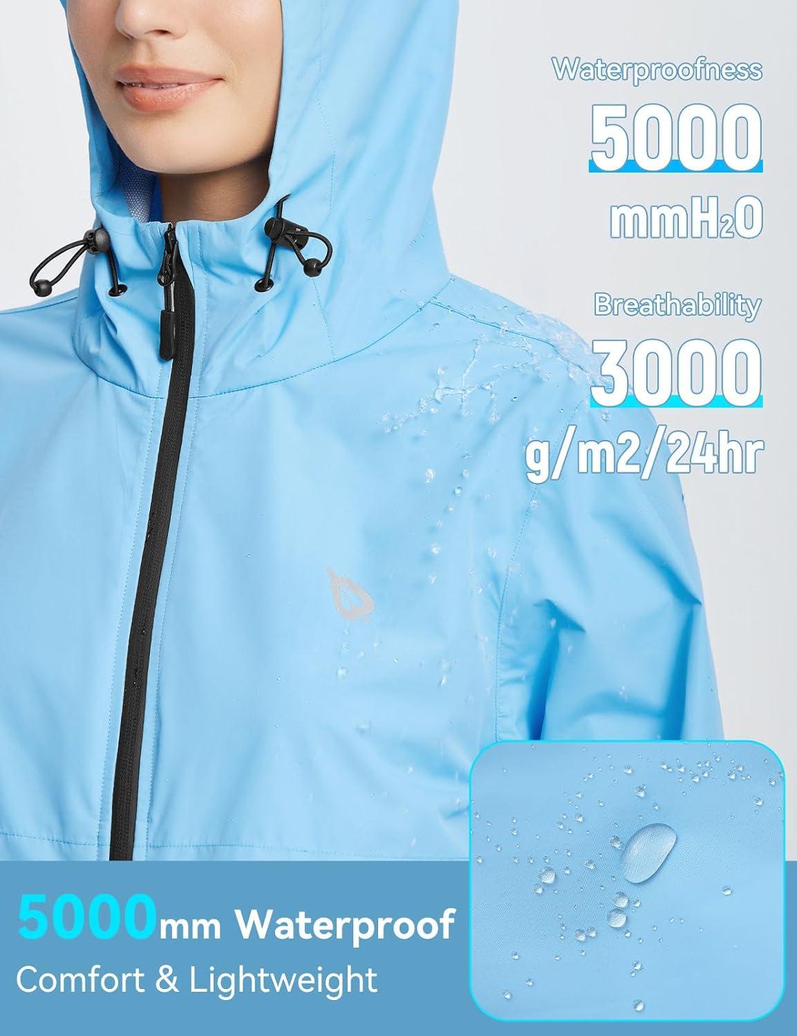 imagebaleaf Womens Rain Jacket Waterproof Lightweight Raincoat Windbreaker Outdoor Hooded TravelSky Blue