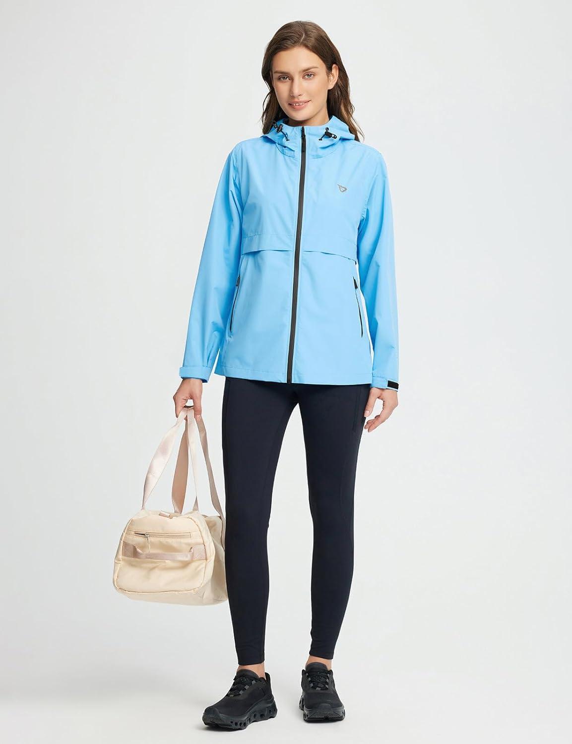 imagebaleaf Womens Rain Jacket Waterproof Lightweight Raincoat Windbreaker Outdoor Hooded TravelSky Blue