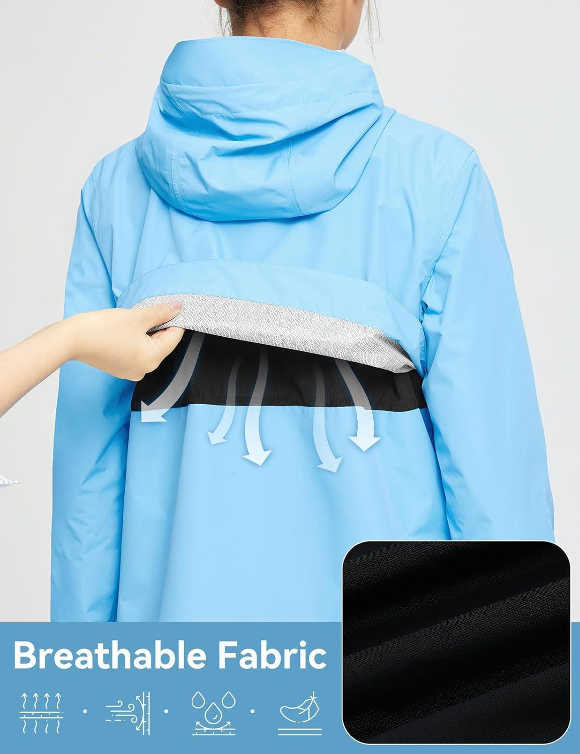 imagebaleaf Womens Rain Jacket Waterproof Lightweight Raincoat Windbreaker Outdoor Hooded TravelSky Blue