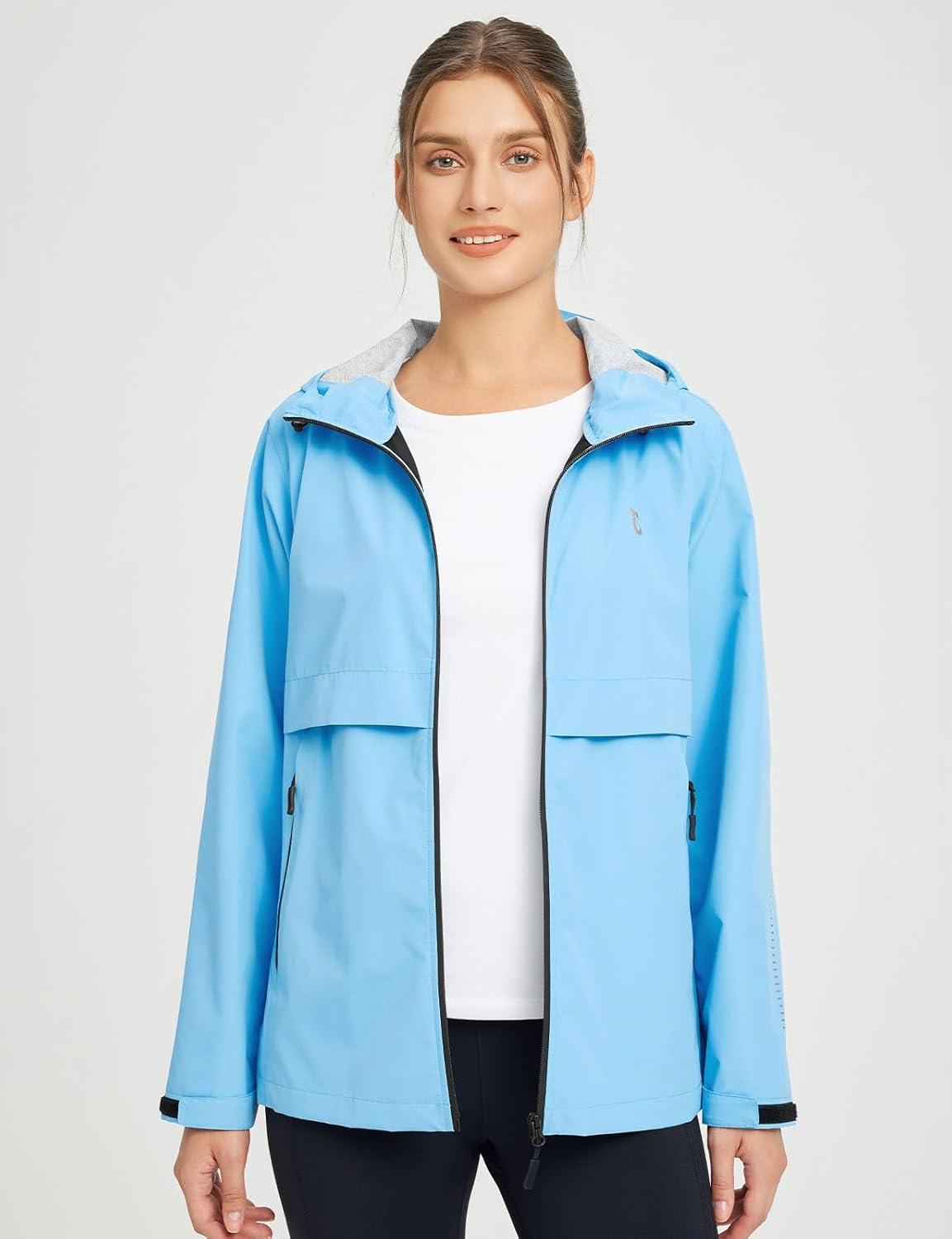 imagebaleaf Womens Rain Jacket Waterproof Lightweight Raincoat Windbreaker Outdoor Hooded TravelSky Blue