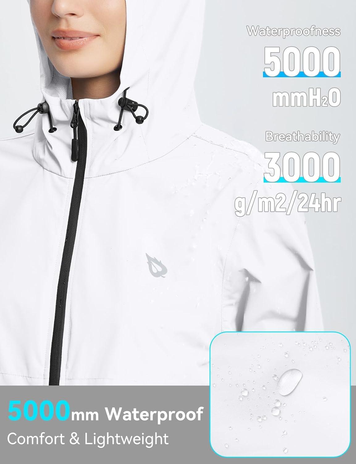 imagebaleaf Womens Rain Jacket Waterproof Lightweight Raincoat Windbreaker Outdoor Hooded TravelWhite