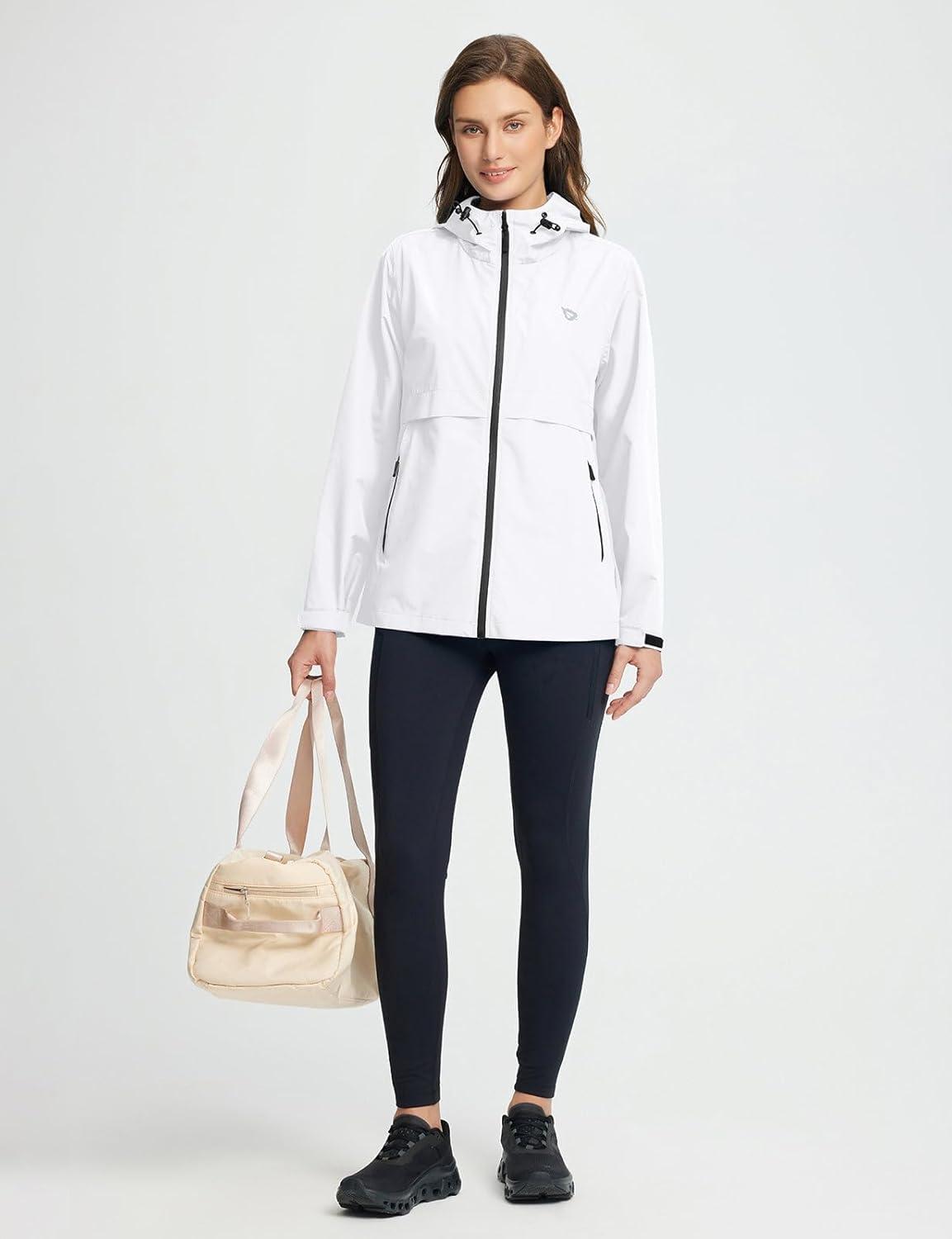 imagebaleaf Womens Rain Jacket Waterproof Lightweight Raincoat Windbreaker Outdoor Hooded TravelWhite