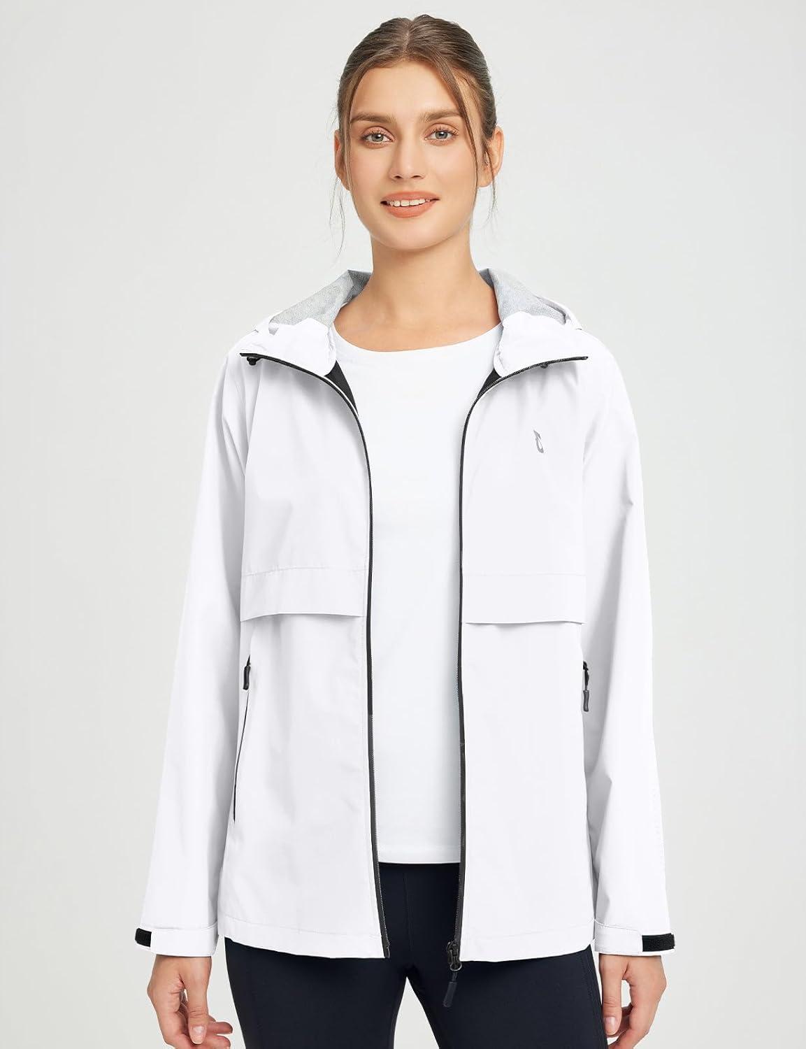 imagebaleaf Womens Rain Jacket Waterproof Lightweight Raincoat Windbreaker Outdoor Hooded TravelWhite