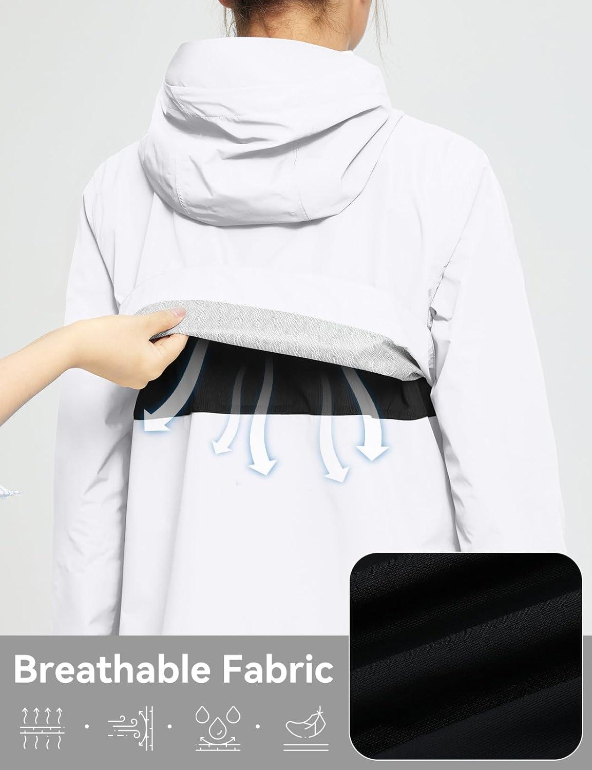 imagebaleaf Womens Rain Jacket Waterproof Lightweight Raincoat Windbreaker Outdoor Hooded TravelWhite