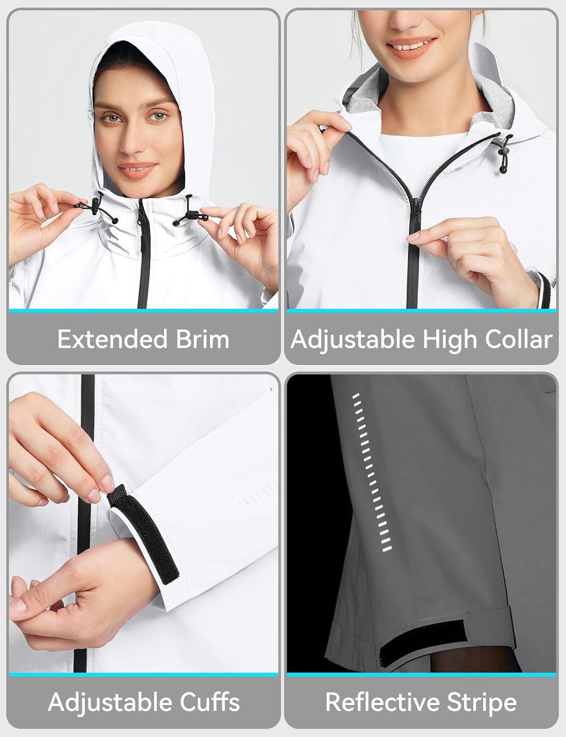 imagebaleaf Womens Rain Jacket Waterproof Lightweight Raincoat Windbreaker Outdoor Hooded TravelWhite