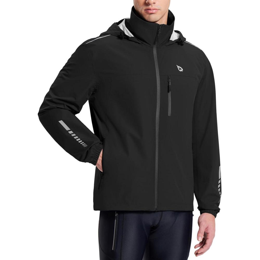 imagebaleaf Mens Rain Jacket Waterproof Windbreaker Raincoat Running Cycling Hiking Gear Hood Lightweight Reflective PackableBblack