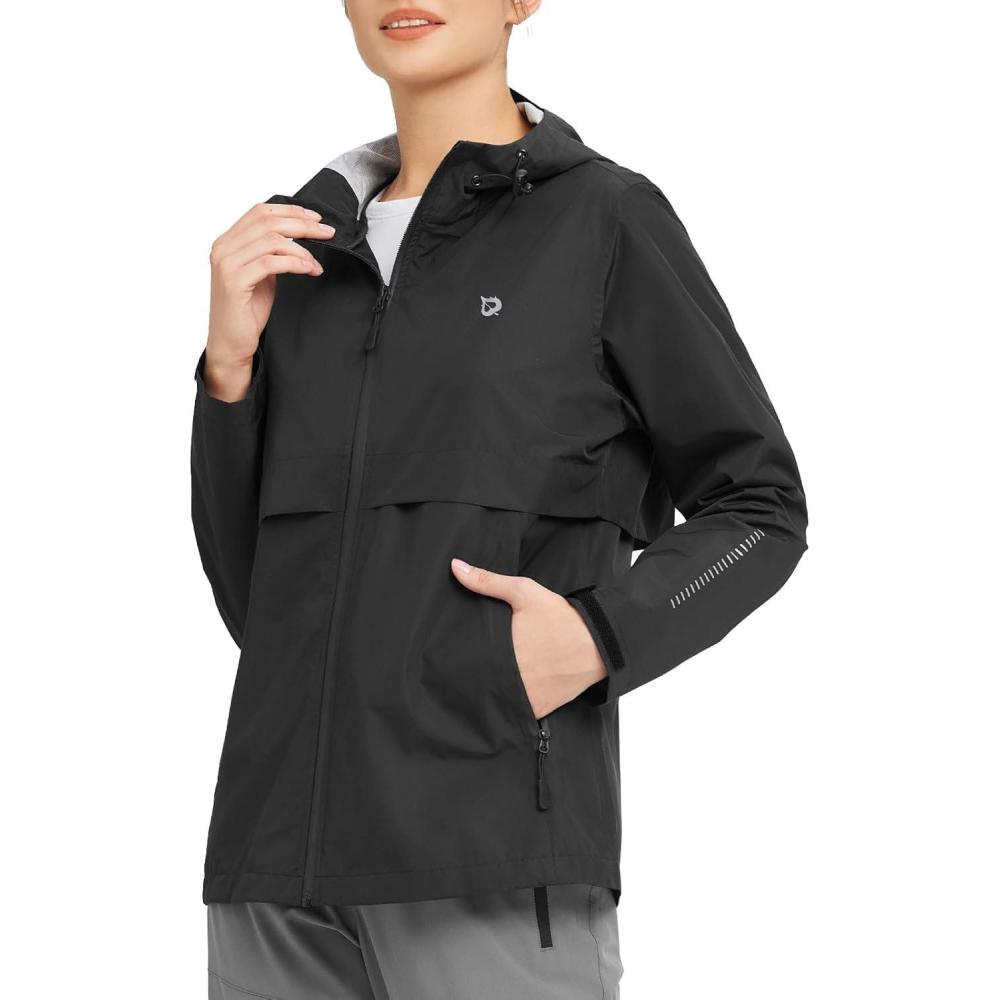 imagebaleaf Womens Rain Jacket Waterproof Lightweight Raincoat Windbreaker Outdoor Hooded TravelBlack