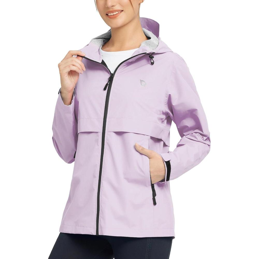 imagebaleaf Womens Rain Jacket Waterproof Lightweight Raincoat Windbreaker Outdoor Hooded TravelPastel Purple