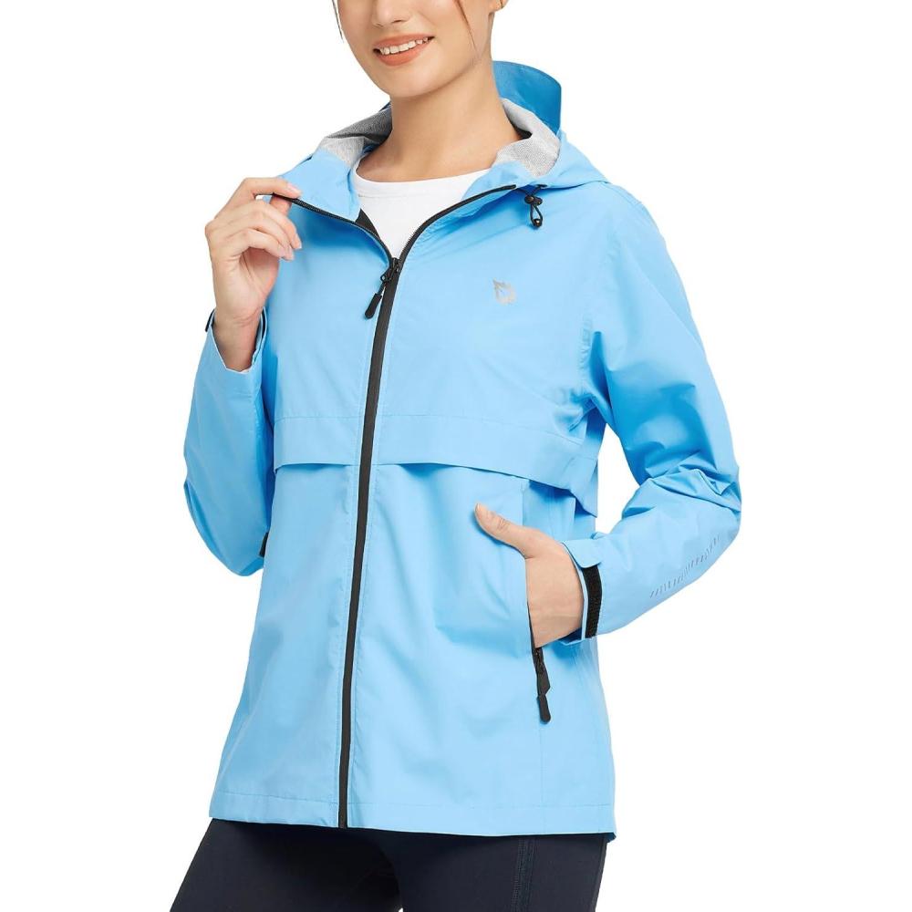 imagebaleaf Womens Rain Jacket Waterproof Lightweight Raincoat Windbreaker Outdoor Hooded TravelSky Blue