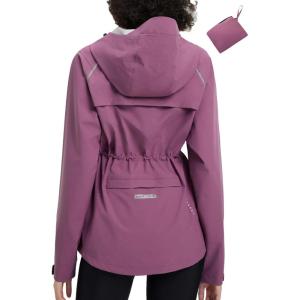imagebaleaf Womens Rain Jackets Waterproof Windbreaker Packable Lightweight Cycling Running Jacket Hiking Gear Reflective HoodedRose Red