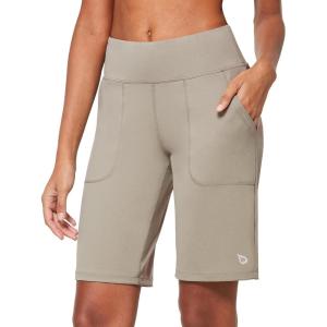 imagebaleaf Womens Bermuda Long Shorts 10quot Knee Length High Rise Athletic Shorts Pull On Workout Walking Golf Running SummerKhaki