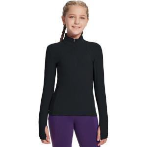 imagebaleaf Girls Long Sleeve Shirts Fleece Jacket Fall Half Zip Pullover Kids Sweatshirts Athletic Thermal CoatAblack