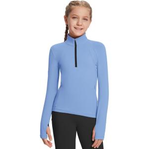 imagebaleaf Girls Long Sleeve Shirts Fleece Jacket Fall Half Zip Pullover Kids Sweatshirts Athletic Thermal CoatAblue