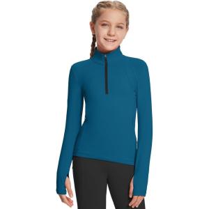 imagebaleaf Girls Long Sleeve Shirts Fleece Jacket Fall Half Zip Pullover Kids Sweatshirts Athletic Thermal CoatAnavy Blue