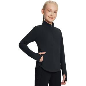 imagebaleaf Girls Long Sleeve Shirts Fleece Jacket Fall Half Zip Pullover Kids Sweatshirts Athletic Thermal CoatBblack