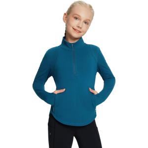 imagebaleaf Girls Long Sleeve Shirts Fleece Jacket Fall Half Zip Pullover Kids Sweatshirts Athletic Thermal CoatBblue