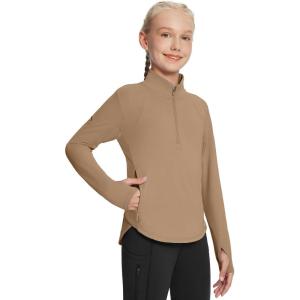 imagebaleaf Girls Long Sleeve Shirts Fleece Jacket Fall Half Zip Pullover Kids Sweatshirts Athletic Thermal CoatBbrown