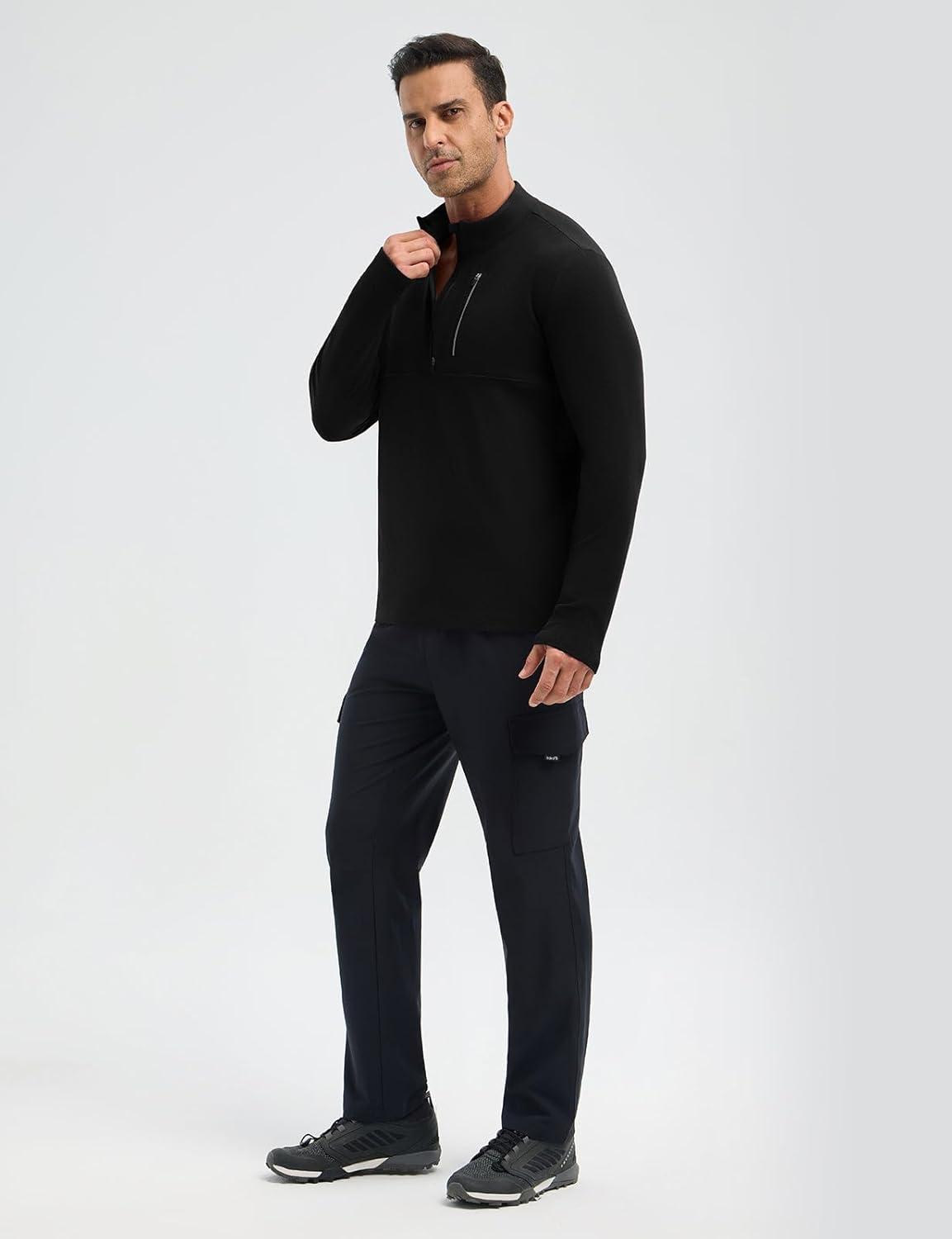 imagebaleaf Mens Long Sleeve Fleece Quarter Zip Pullover Sweatshirt with Zipper Pocket Reflective Strip Running Golf CausalBlack