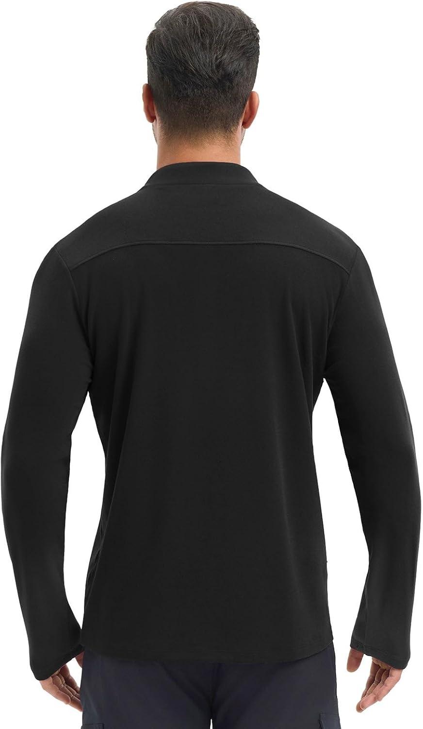imagebaleaf Mens Long Sleeve Fleece Quarter Zip Pullover Sweatshirt with Zipper Pocket Reflective Strip Running Golf CausalBlack
